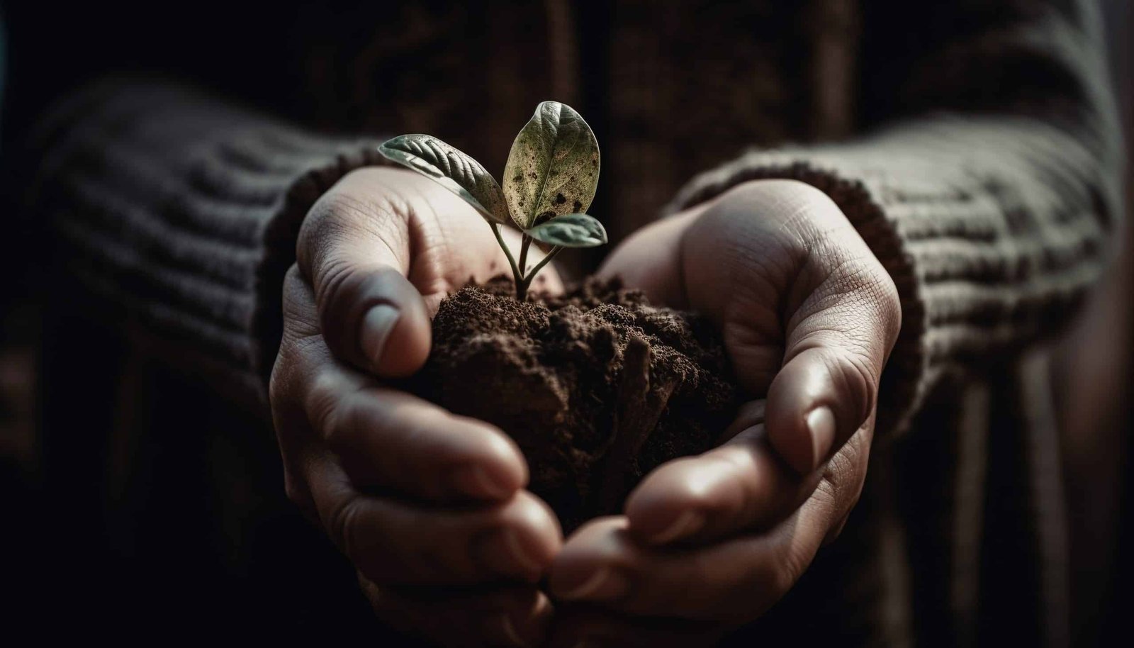 Hand holding seedling symbolizes new beginnings in nature generated by artificial intelligence